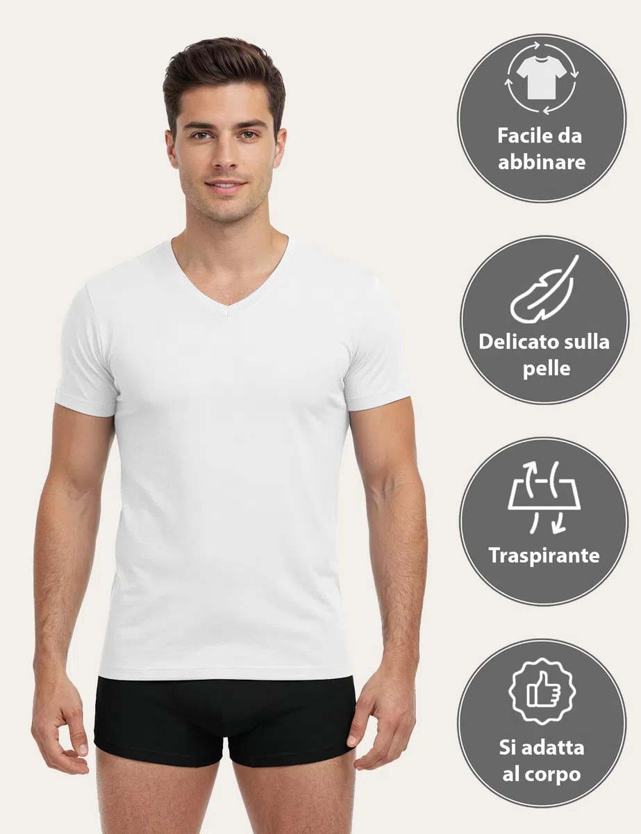 ALPIDEX Pacco da 4 Canotte da Uomo T Shirt Scollo a V 100% Cotone Magliette Intime Canottiere Maniche Corte Elasticizzata