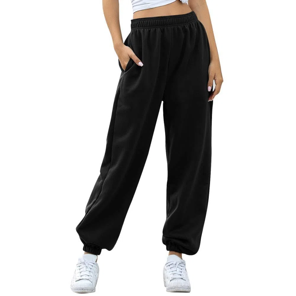 Nuofengkudu Donna Harem Jogger Pantaloni con Tasconi Vita Alta Larghi Lunghi Elastico Caviglia Classico Fitness Pantalone Running Sportiva