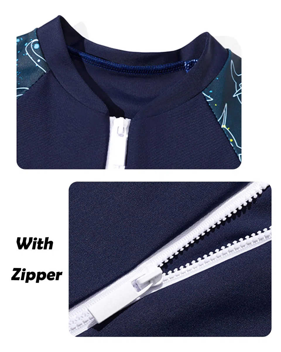 Costume Mare Bambino, Maglia Anti UV, Costume da Bagno Intero (IT, Età 8-9 Anni, Regular, Blu Navy, Squalo)