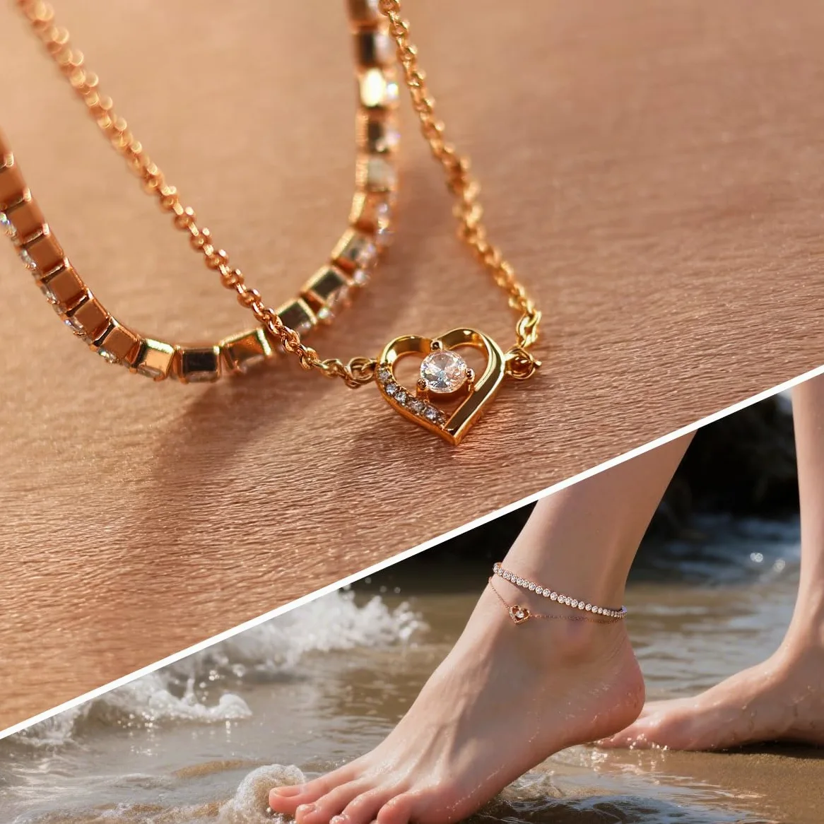 Ghirlanda per caviglia a stile tennis con moissanite, diamanti coltivati in laboratorio da 4mm, argento placcato spessore con oro rosa 18K, ghirlanda per caviglia d'oro regolabile, regalo di gioielli