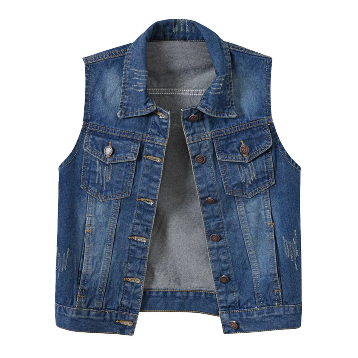 Gilet in denim da donna, gilet da cowboy, tinta unita, senza maniche, taglie forti, leggera, primaverile, autunno, bottoni, gilet aperto sul davanti, cappotti, capispalla chic loungewear UK