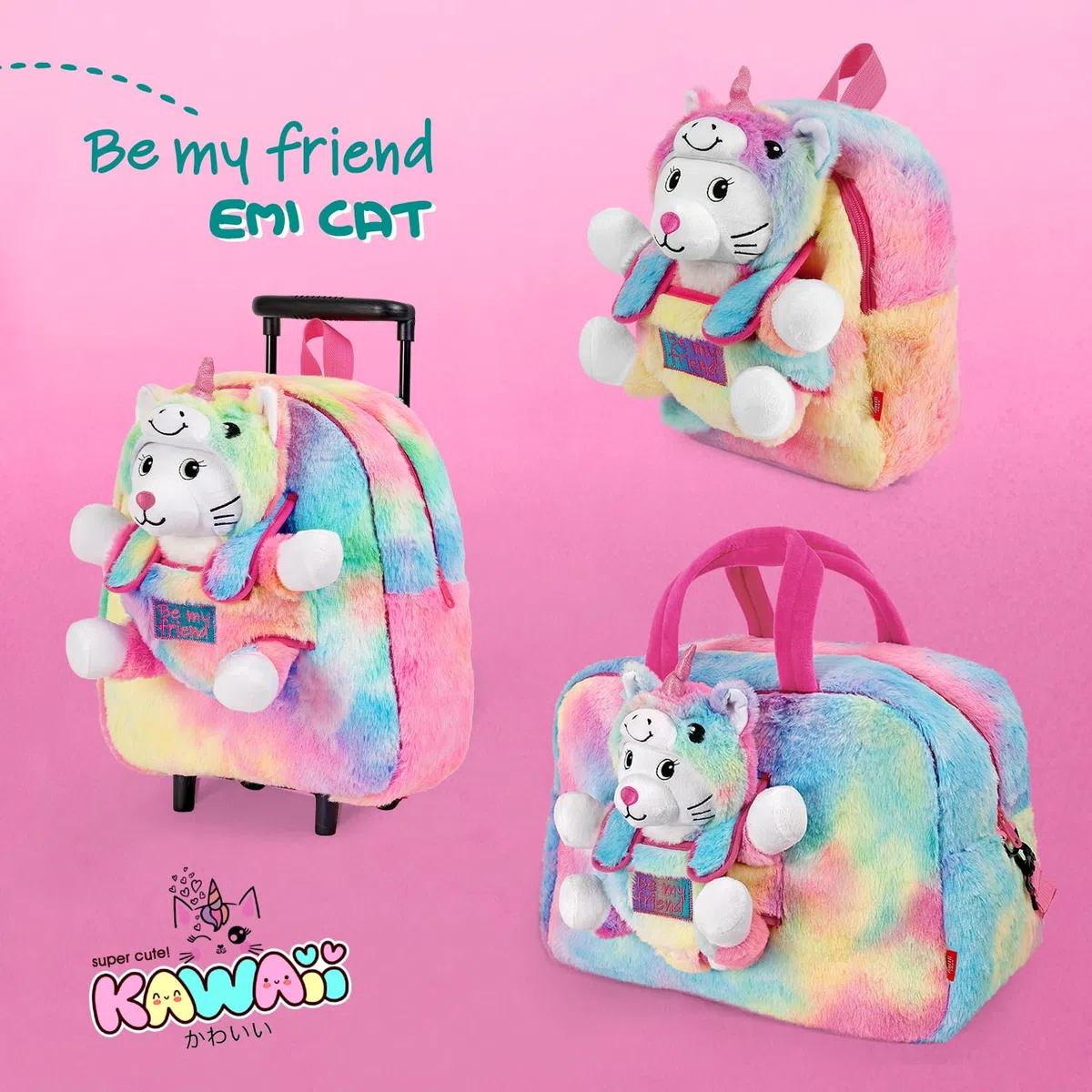 PERLETTI Accessori Bambina con Peluche Unicorno Kawaii - Zainetto Regalo Bambina Bambino 3 4 5 6 Anni - Zaino Borsa Morbido Bimbo Bimba Scuola Materna Leggero Peluche Estraibile