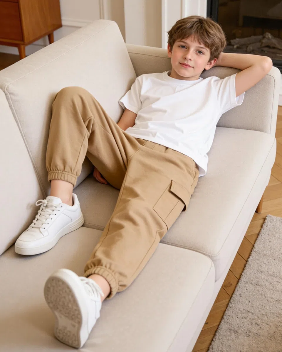 LACOFIA Pantaloni Cargo Ragazzo Pantalone Jogging Bambino con Elastico Vita per Scuola, Sport, Tempo Libero e Uso Quotidiano Kaki 12-13 Anni