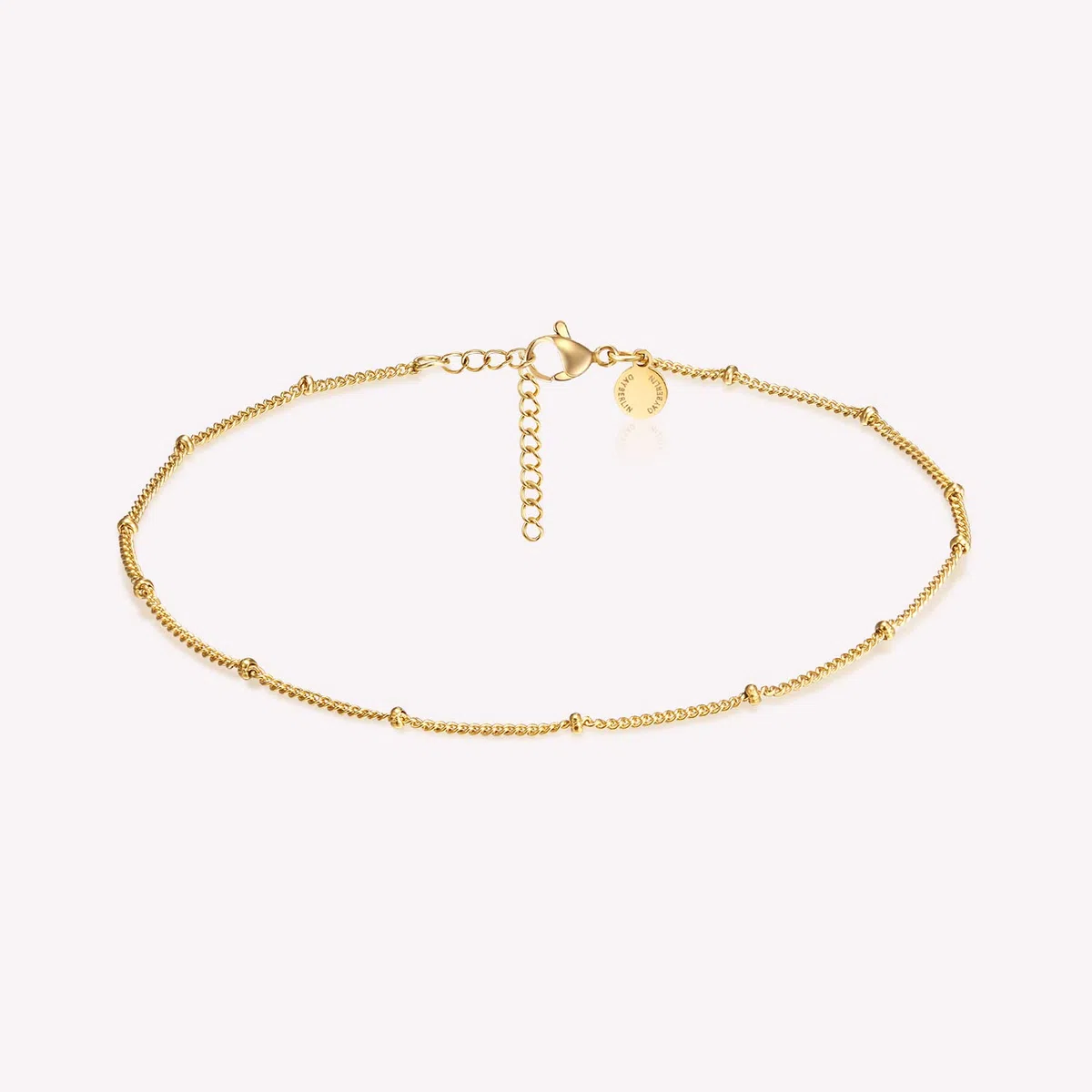 day.berlin, cavigliera da donna, placcata oro 18 carati, regolabile, 22 + 4 cm, con piccole sfere, acciaio inox 316L, senza nichel e impermeabile