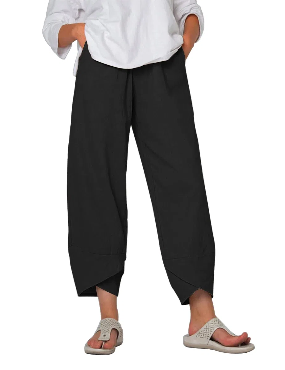heekpek Pantaloni Donna Estivi Cotone Lino Leggeri Comodi Pantalone Casual Donna Larghi Tinta Unita Pantaloni Spiaggia 9/10 Lunghezza