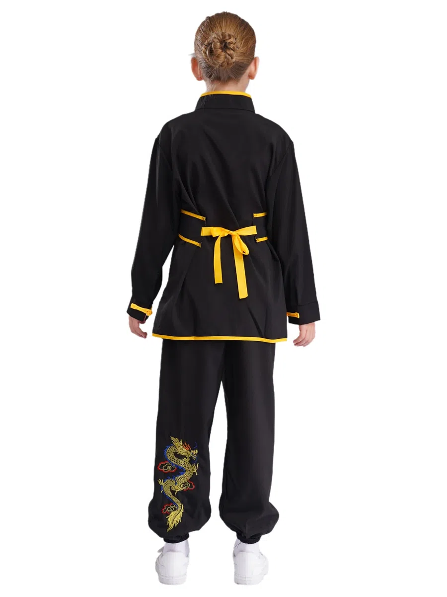 renvena Unisex Bambino Kung Fu Tai Chi Uniforme Abbigliamento per Arti Marziali Maniche Lunghe 2 Pezzi Costume Tradizionale Cinese Wushu Qigong Shaolin