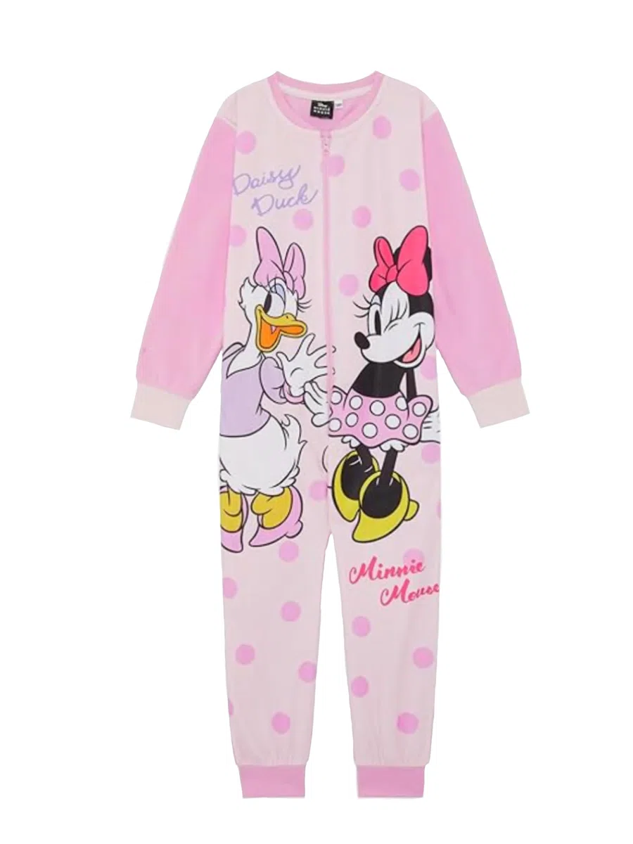 Disney Pigiama intero in pile, per bambine, prodotto ufficiale, con Minnie Mouse e Paperina, rosa, età 2-8 anni