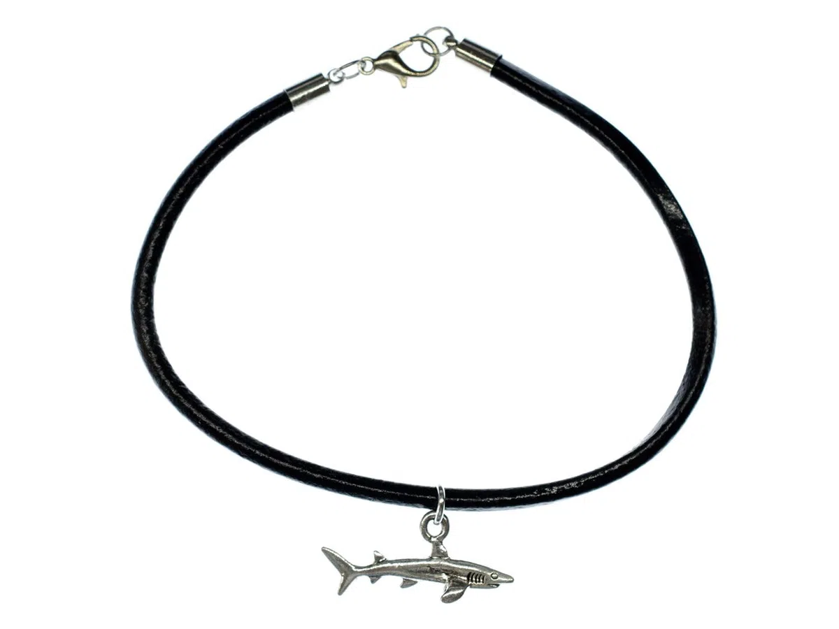 Miniblings Bracciale Squalo Nero Cinturino In Pelle Pesce Oceano Bianco
