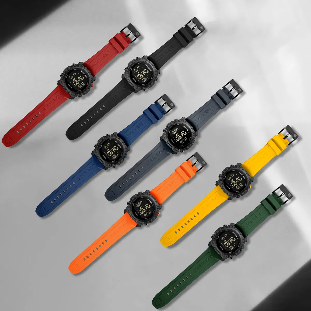Naviforce Orologio digitale sportivo impermeabile da uomo con cronometro, allarme, cinturino in gomma, orologio da polso per donna