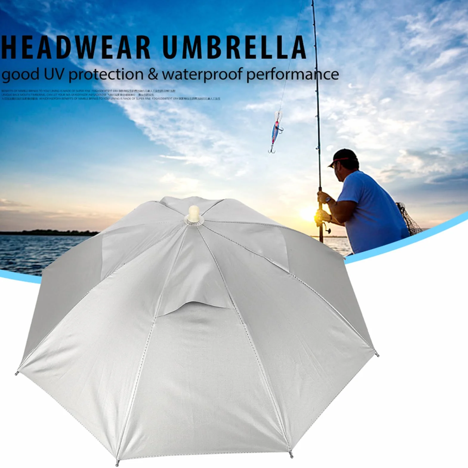 Cocoarm Cappello per ombrello a mani libere con protezione UV impermeabile, berretto per ombrello, cappello da pesca, protezione solare, facile apertura e chiusura per pesca, concerti