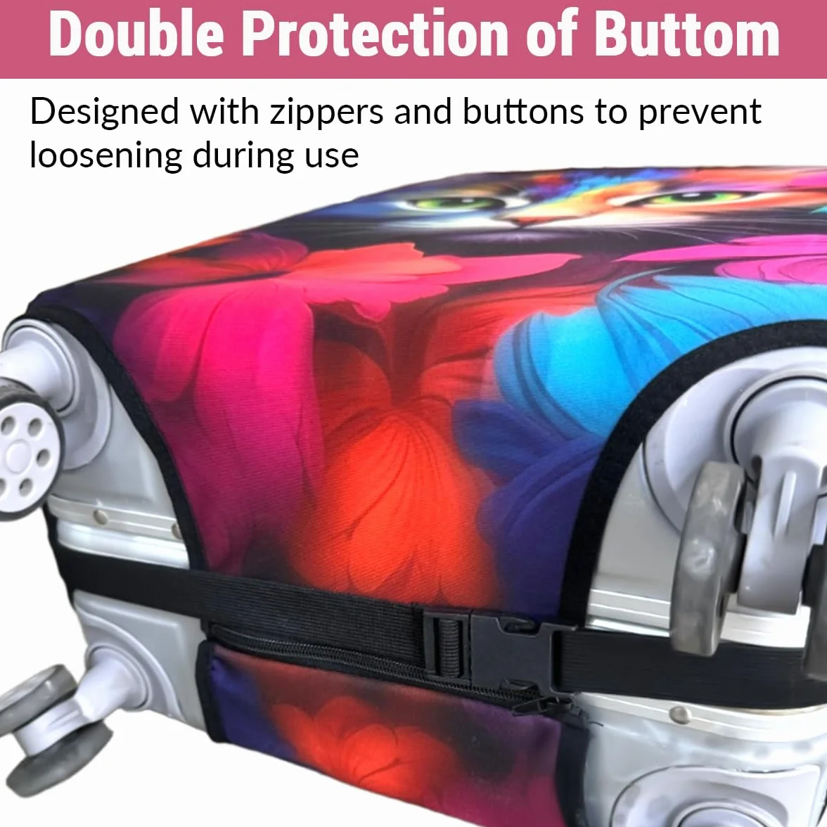 FANSU Copri Valigia per 26-28 Pollici, Elastica Copri Trolley 3D Gatto Luggage Cover Chiusura con Cerniera, Trolley Protector Cover Grande Valigia Antipolvere Lavabile Copertura