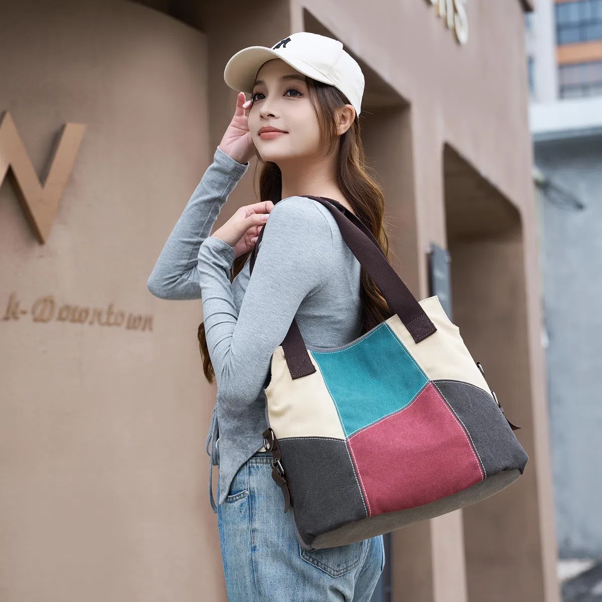 Borsa da donna in tela, casual, a tracolla, stile retrò, in tela