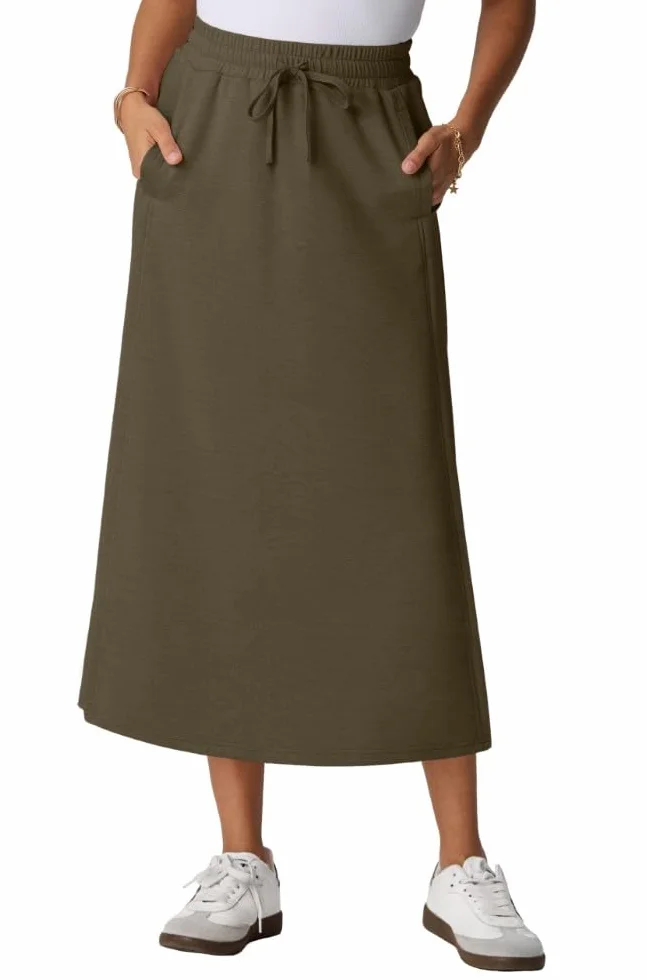 PrinStory Gonne midi estive in vita elastica regolabile con coulisse gonne con tasche