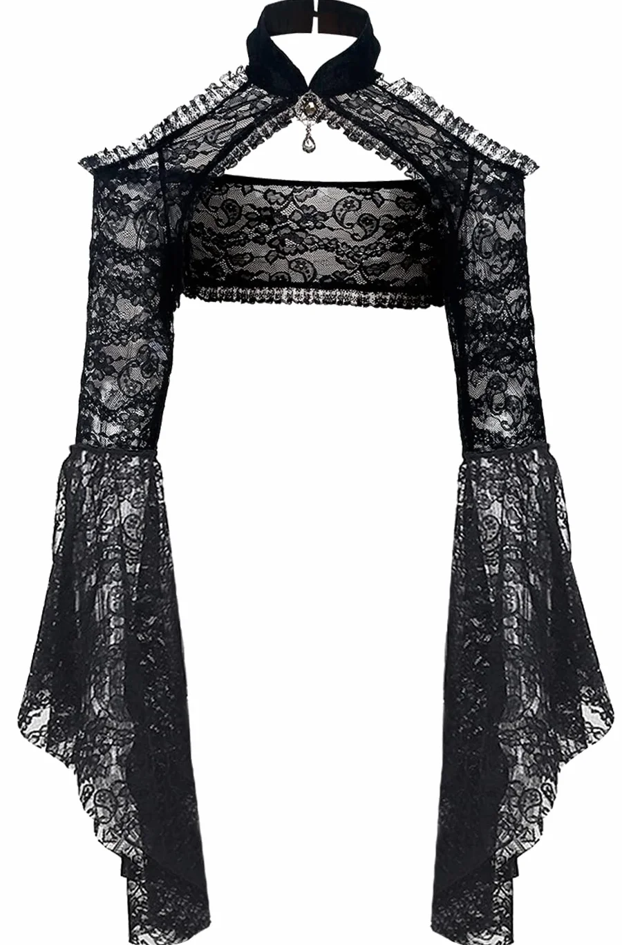 keland Donna Coprispalle Gotico Lolita in Pizzo Cardigan Crop Top Bolero a Maniche Lunghe