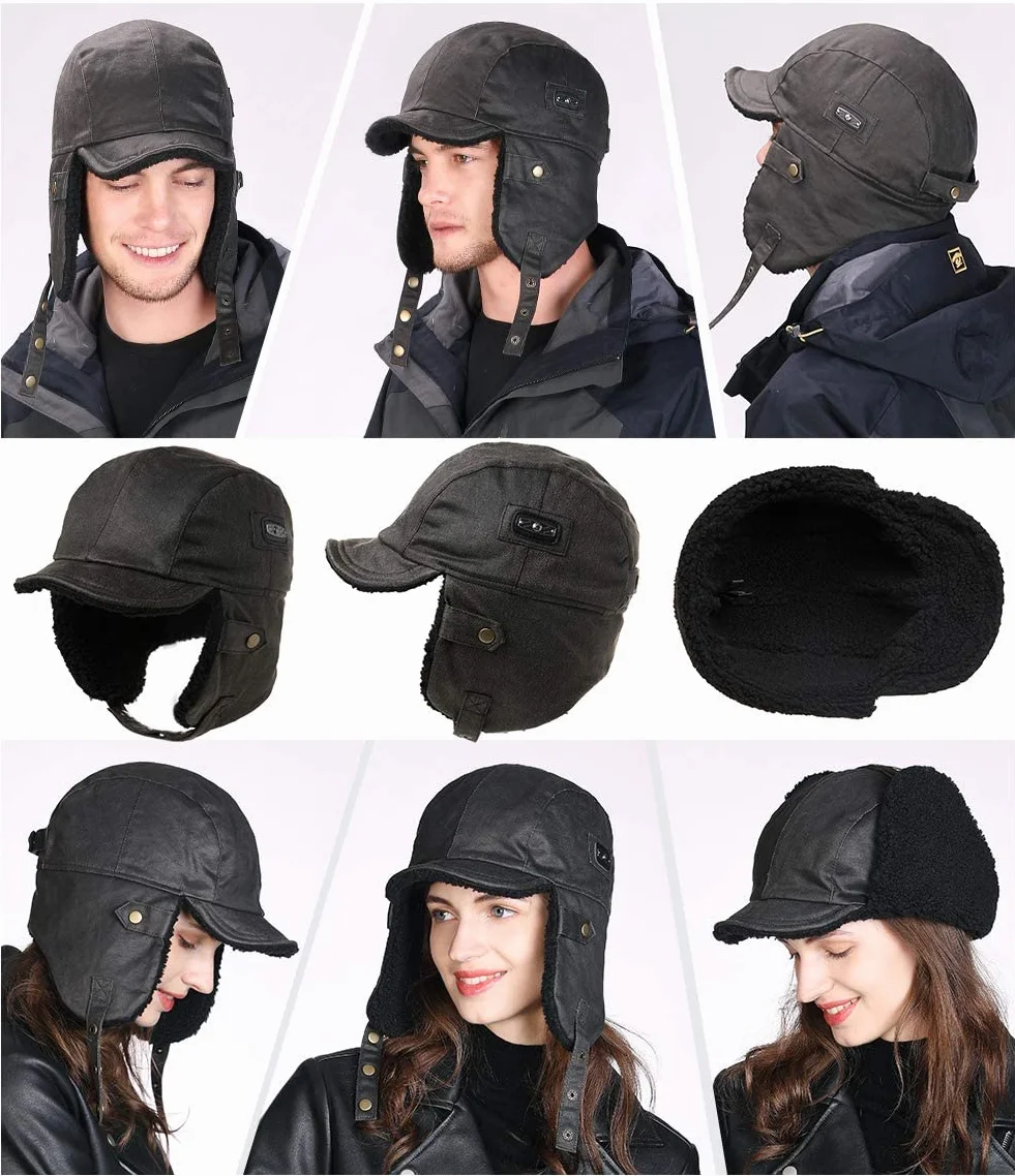 TOP-EX Oversize Impermeabile XXL XXXL Uomo Pilota Earflap Aviator Inverno Faux Leather Hat Caccia Trapper Outdoor