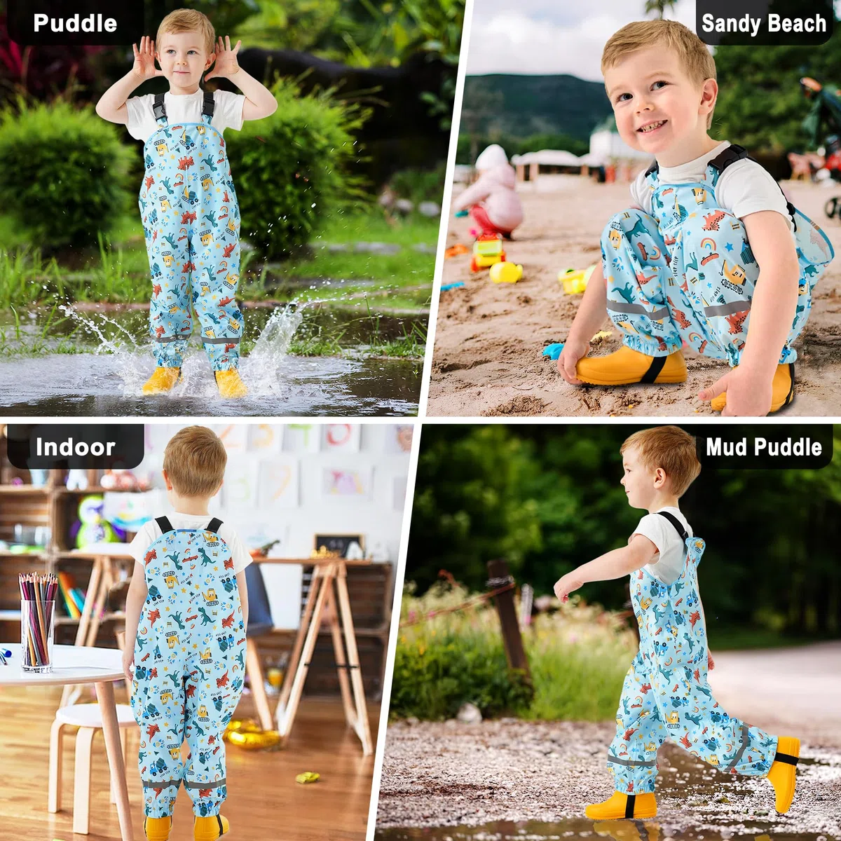 Pantaloni Impermeabili Bambino Bambina Pantaloni Pioggia Leggero Traspirante Salopette Antipioggia Antivento Pantaloni Fango Riflettente per Ragazzi Ragazze 2-7 Anni, 86-140