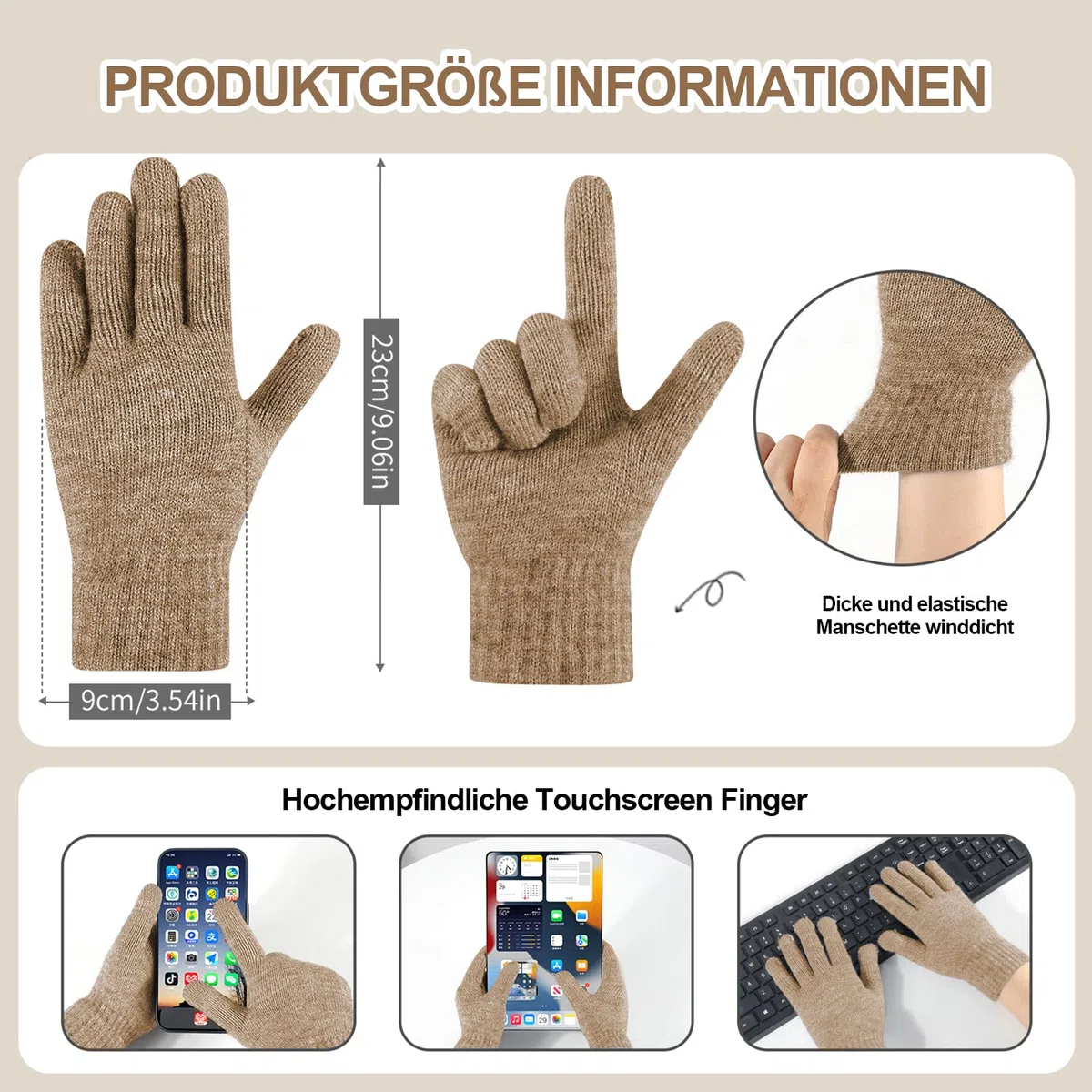 HOSPAOP Set Invernale Donna 3 in 1 – Berretto con Pompon, Sciarpa Lunga e Guanti Touchscreen, Cappello Invernale Donna a Maglia con Fodera in Pile, Accessori Caldi per Esterno e Quotidiano