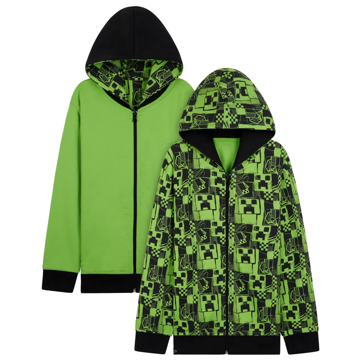 MINECRAFT Felpa Bambino - Felpa con Cappuccio e Zip in Cotone Misto 5-14 Anni Felpe Ragazzo Reversibili Gadget Regali per Gamer