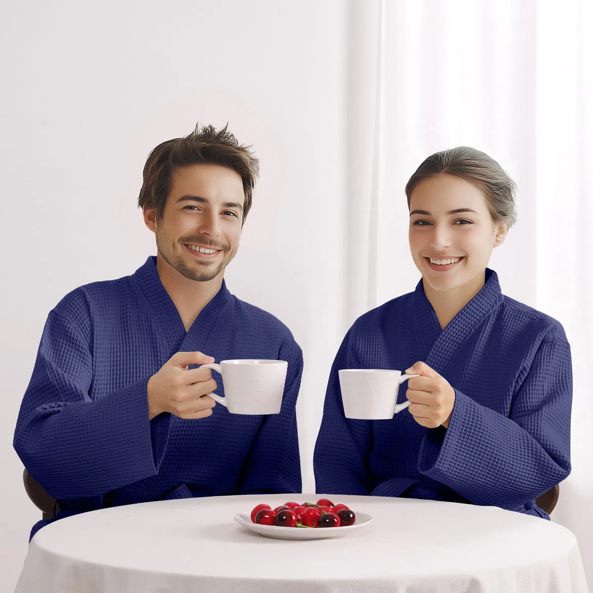 HOMELEVEL Accappatoio Uomo e Donna - Accappatoio Unisex a Nido D'Ape - Morbido in 100% Cotone - Leggero e Salvaspazio da Casa e da Viaggio - Taglie S-6XL