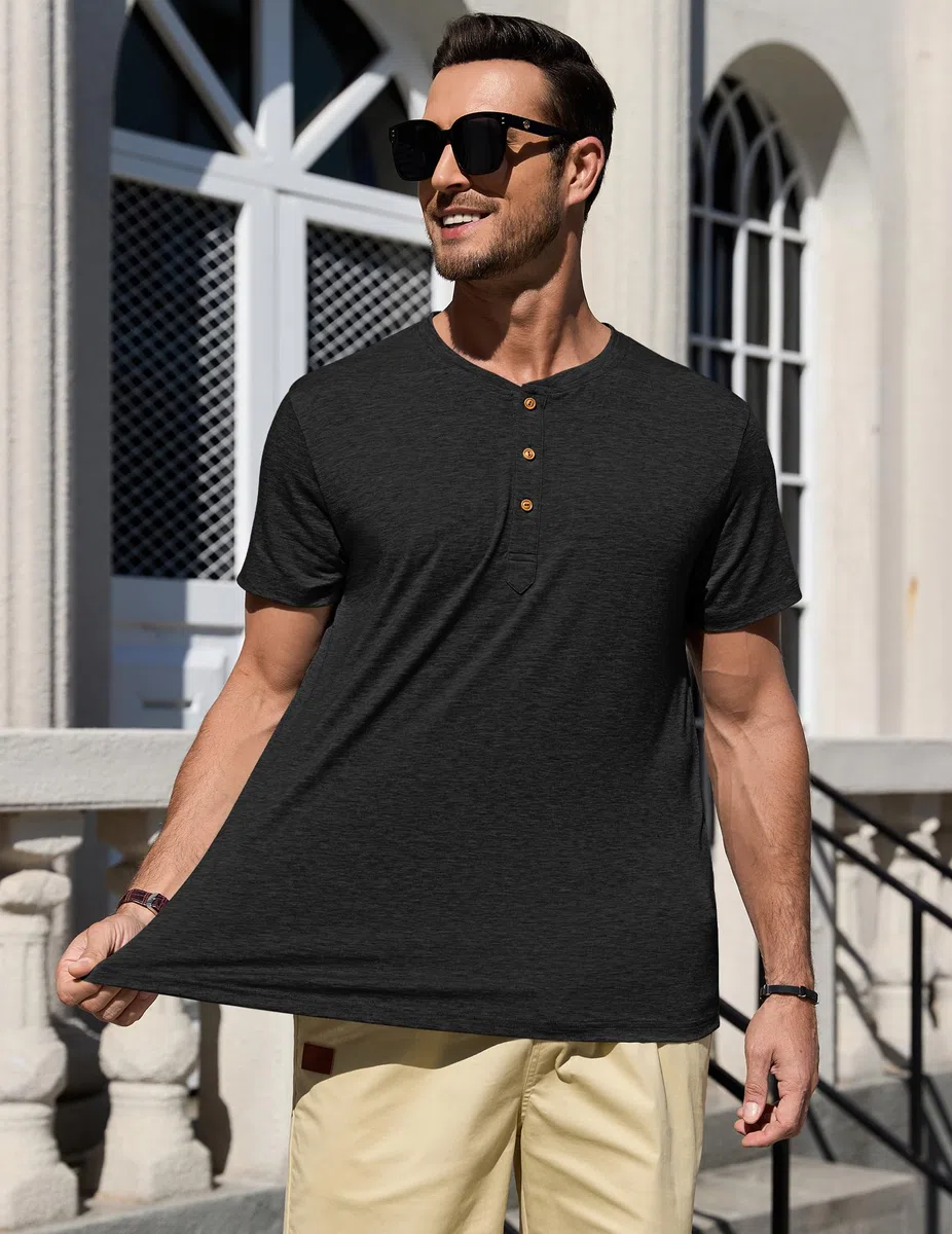 TARAINYA Henley T-Shirt Uomo Cotone Maniche Corte Maglietta Casual Comfortevole con Bottone Quotidiano/Ufficio/Spiaggia M-4XL