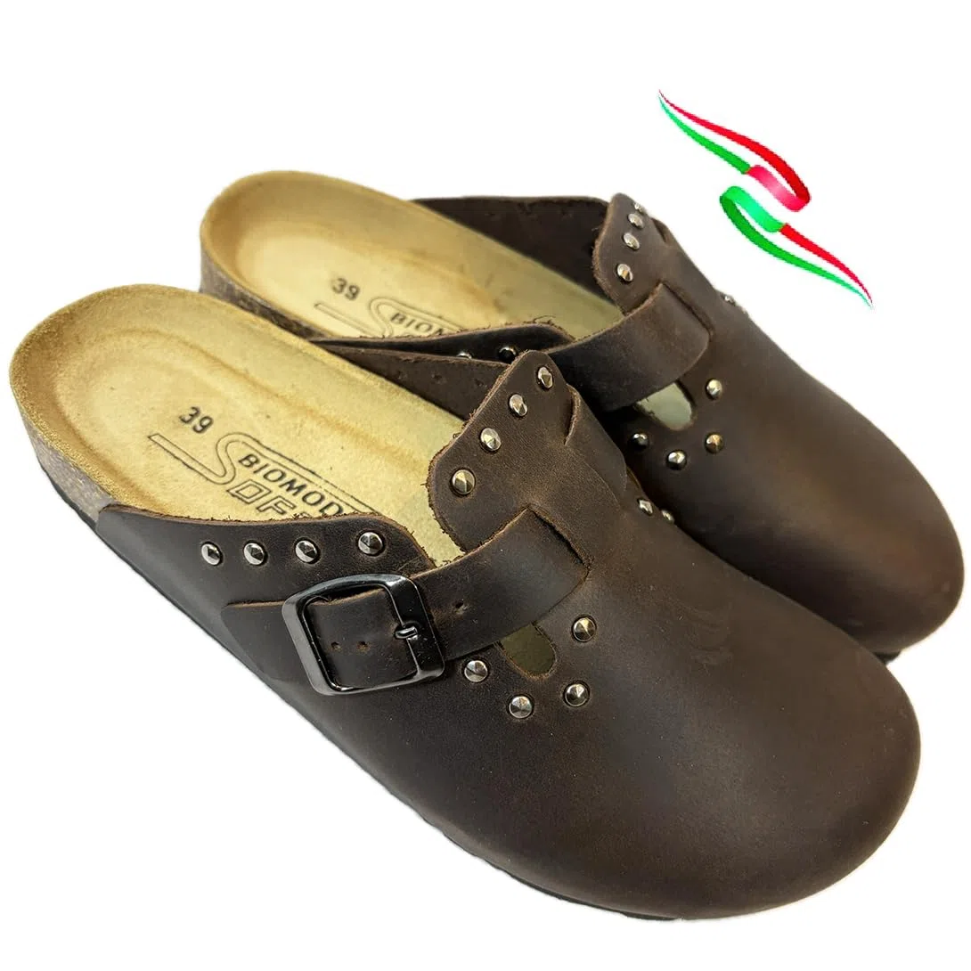 Sabot BORCHIATA donna vera pelle e borchie SIBYLLA ROCK cinturino e sottopiede SOFT - MADE IN ITALY