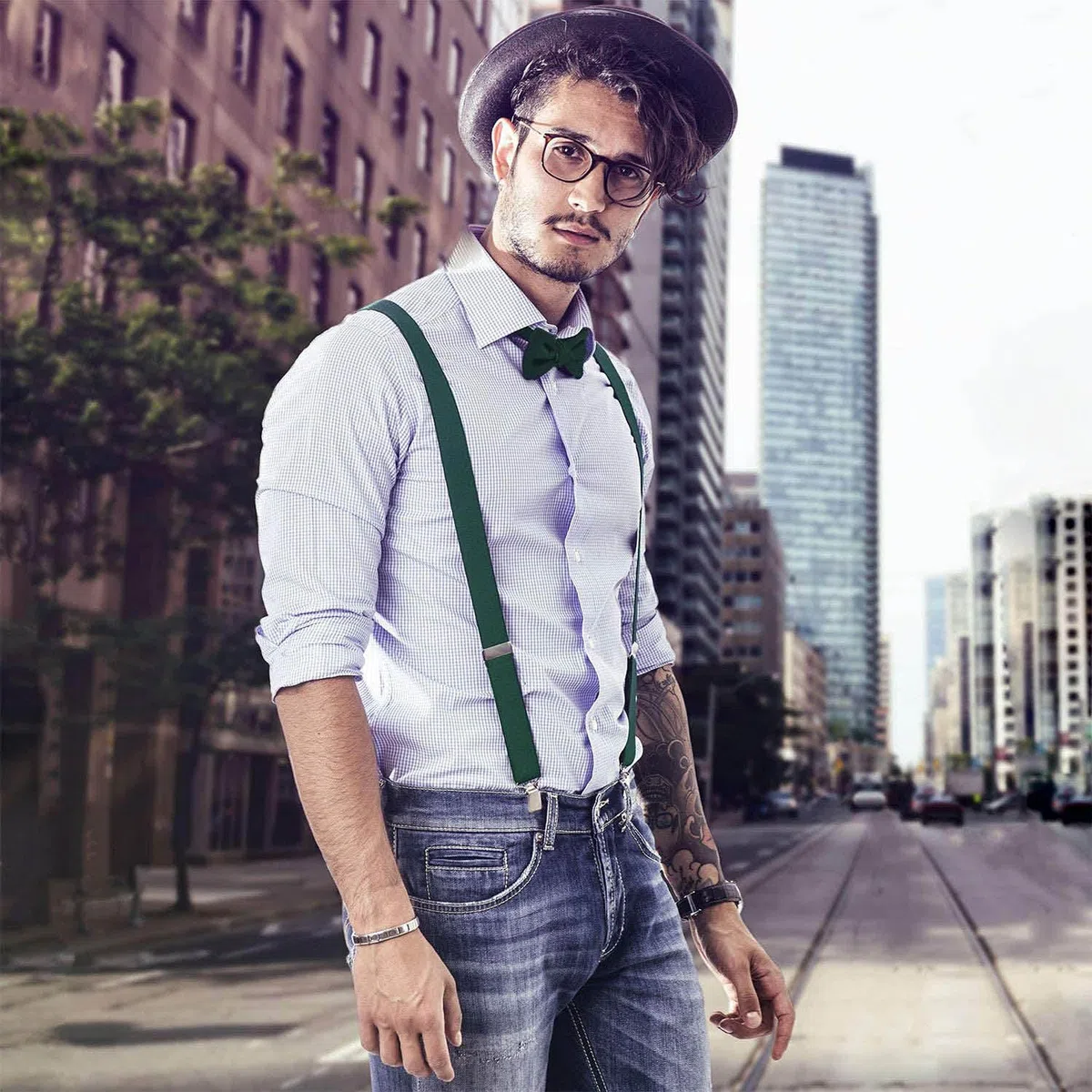 DonDon Set di bretelle eleganti e papillon per uomo, forma a Y, larghezza 3,5 cm, fatto a mano - Accessorio elegante per matrimonio, festa, smoking