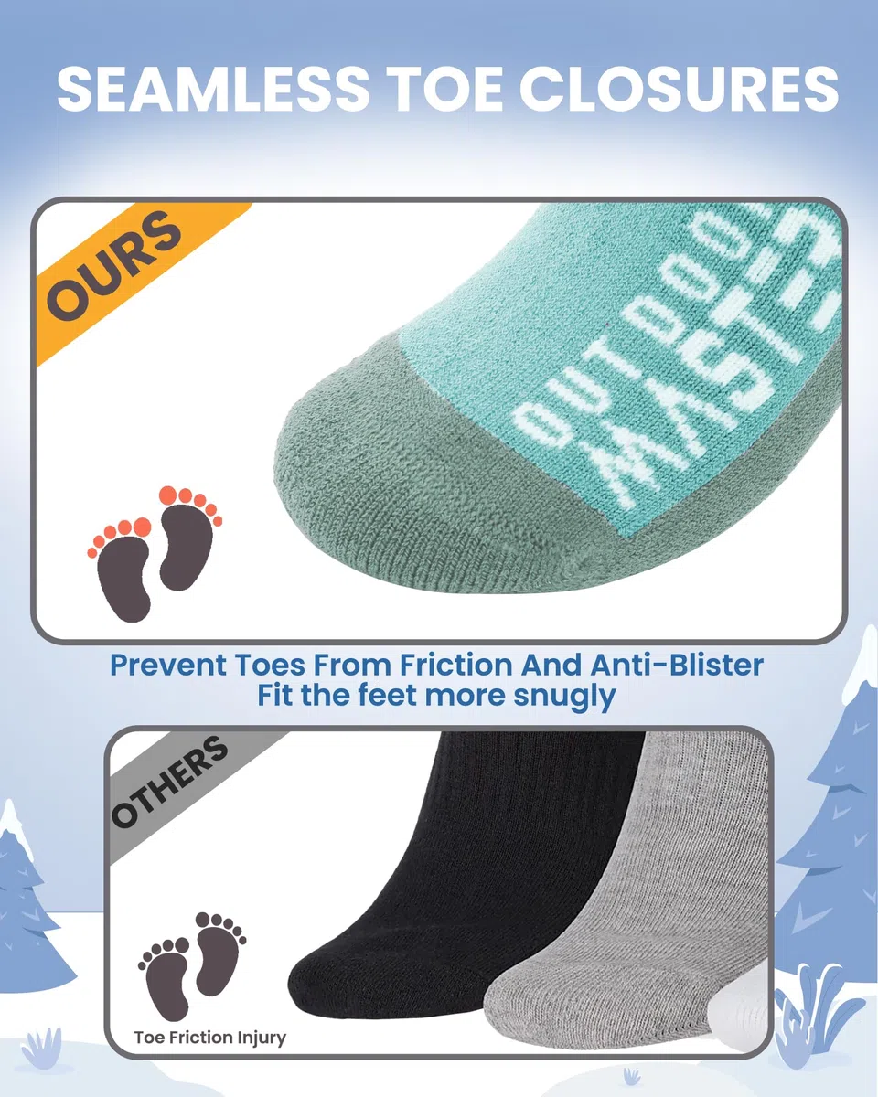 OutdoorMaster 2 Paia Lana Merino Calze da Sci per bambini, Calze Invernali da Snowboard Traspiranti per Ragazze/Ragazzi per Sport All'aria aperta con Sopra il Polpaccio Design/Polsini Antiscivolo