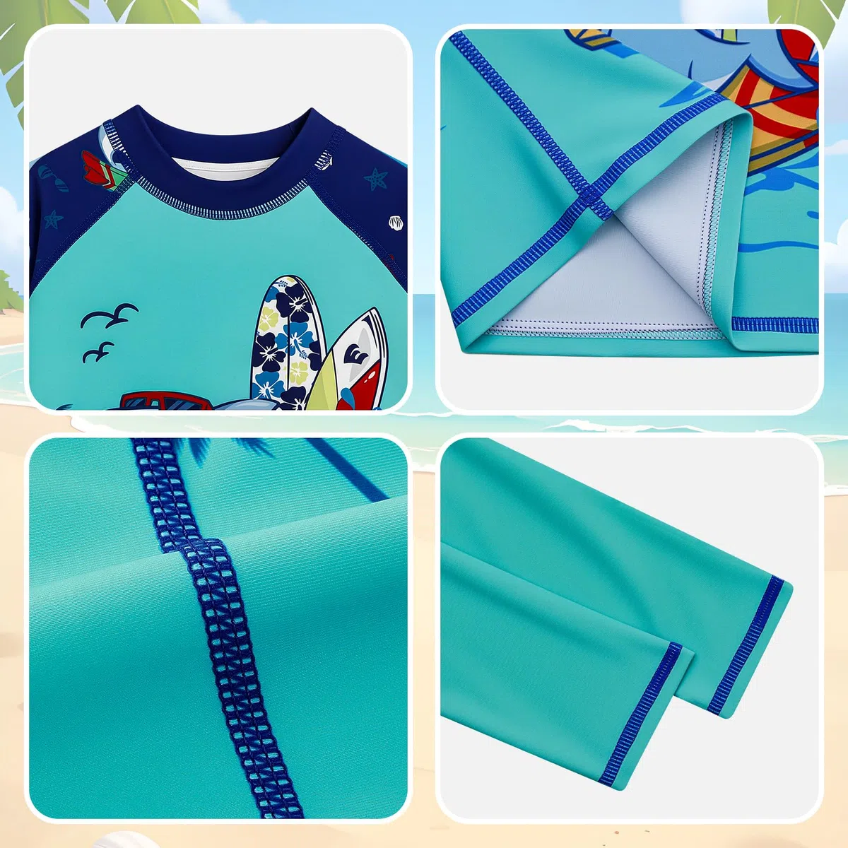 MASOCIO Costume da bagno UV per bambini UPF50+, protezione solare, 3 pezzi, a maniche lunghe, costume da bagno per bambini, set da bagno ad asciugatura rapida, per ragazzi, taglia 86-128