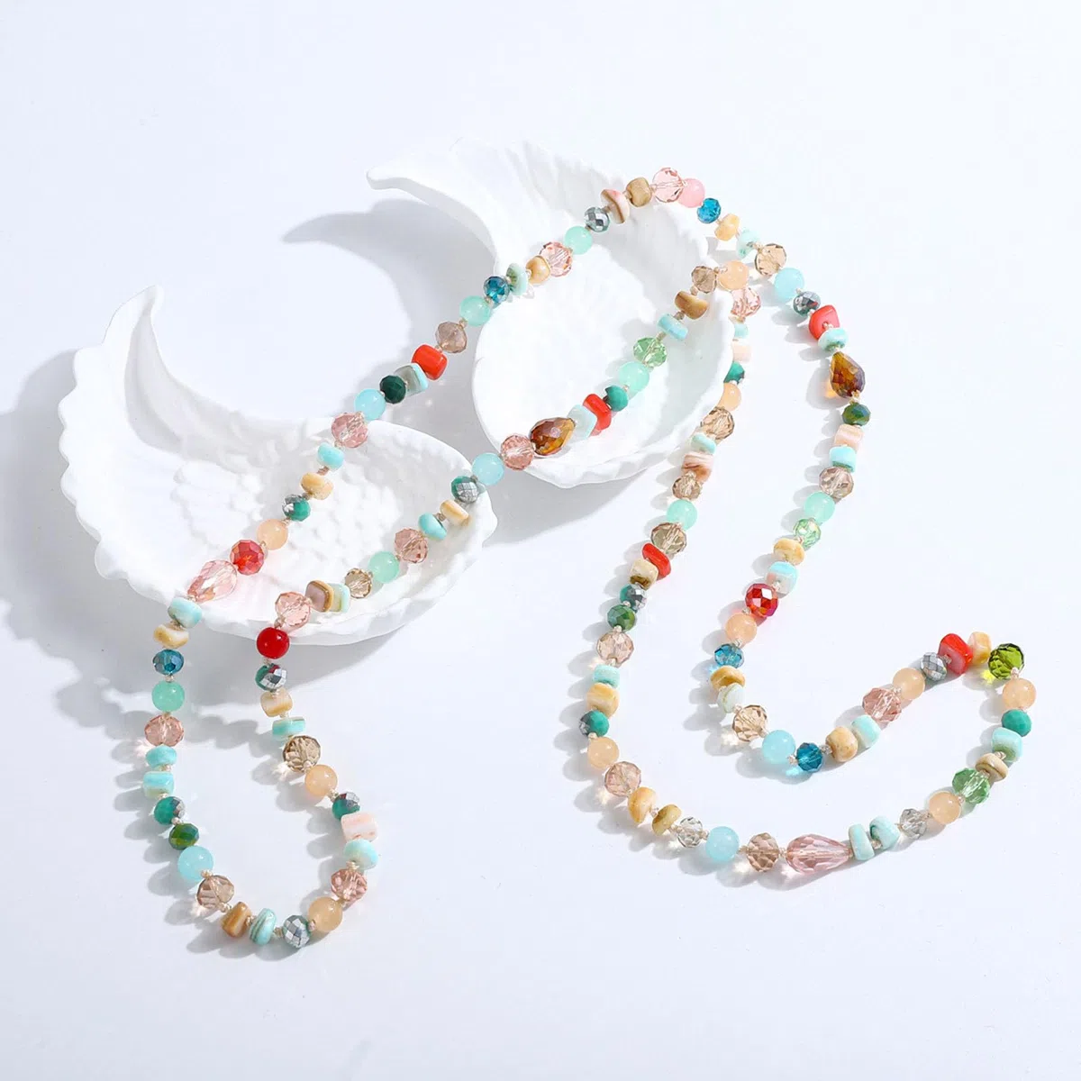 Collana lunga con perline irregolari colorate, collane lunghe estive da spiaggia, gioielli bohémien da donna (Style E)