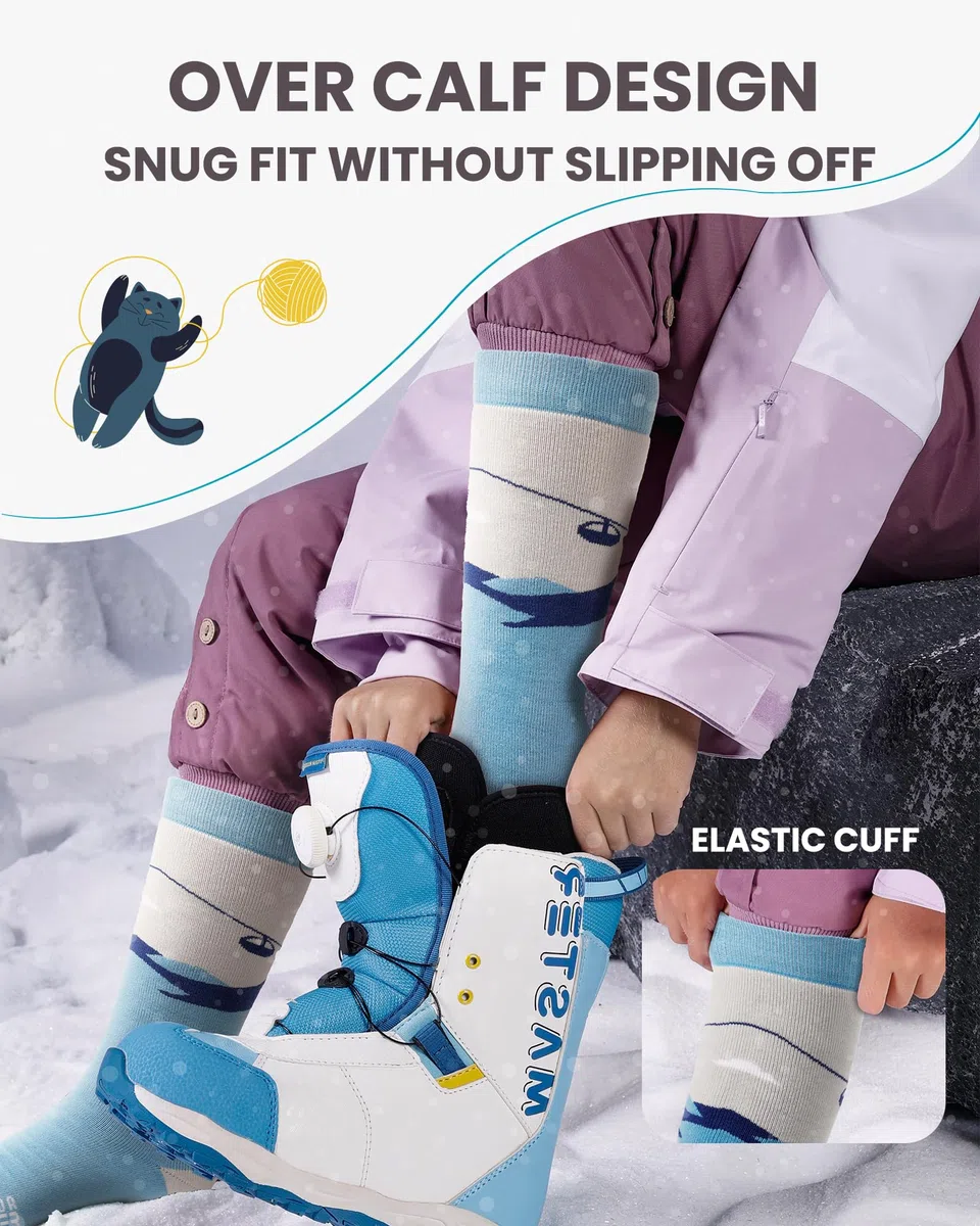 OutdoorMaster Calze da sci per bambini, calze termiche con polsino antiscivolo (OTC) per uomini e donne