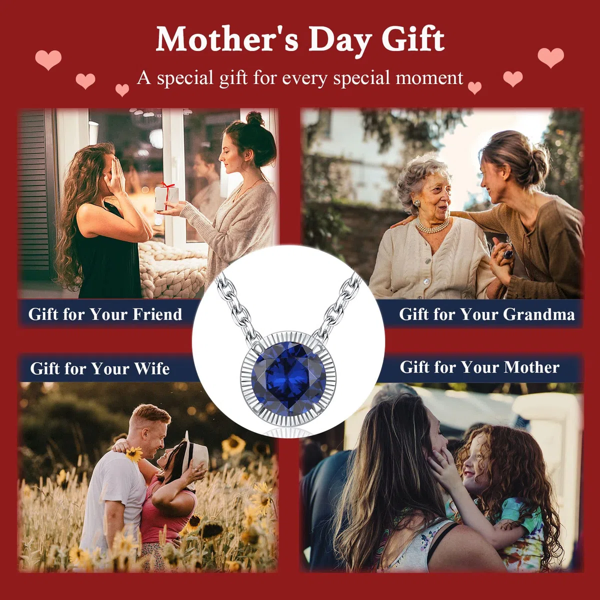 Qings Birthstone Collana in Argento 925 Donna, Collane Pendente Donna Strass Regalo di Compleanno