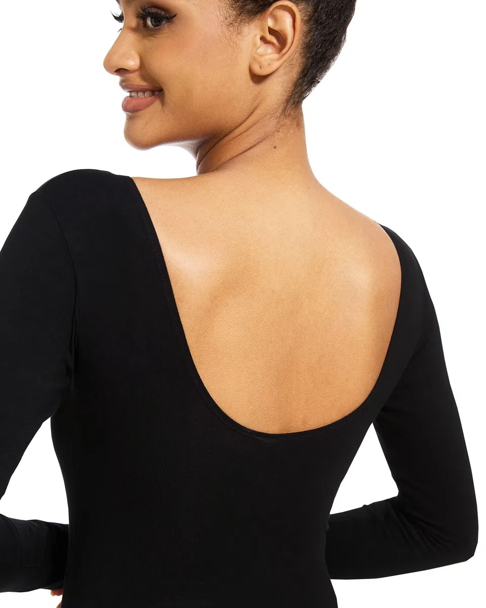 Body Danza Classic,Adulti Nero Cotone Manica Lunga Ballo Body Ginnastica Ritmica per Donna