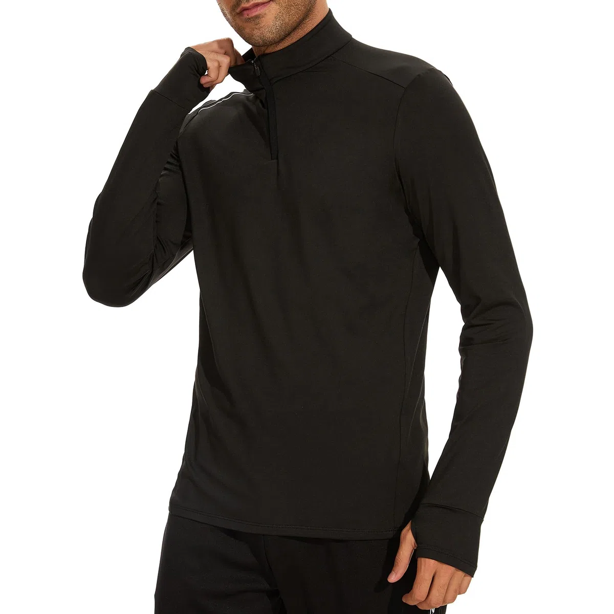AMZSPORT Maglia Uomo Manica Lunga Felpa 1/4 Zip T-Shirt Sportiva per Running Palestra Allenamento