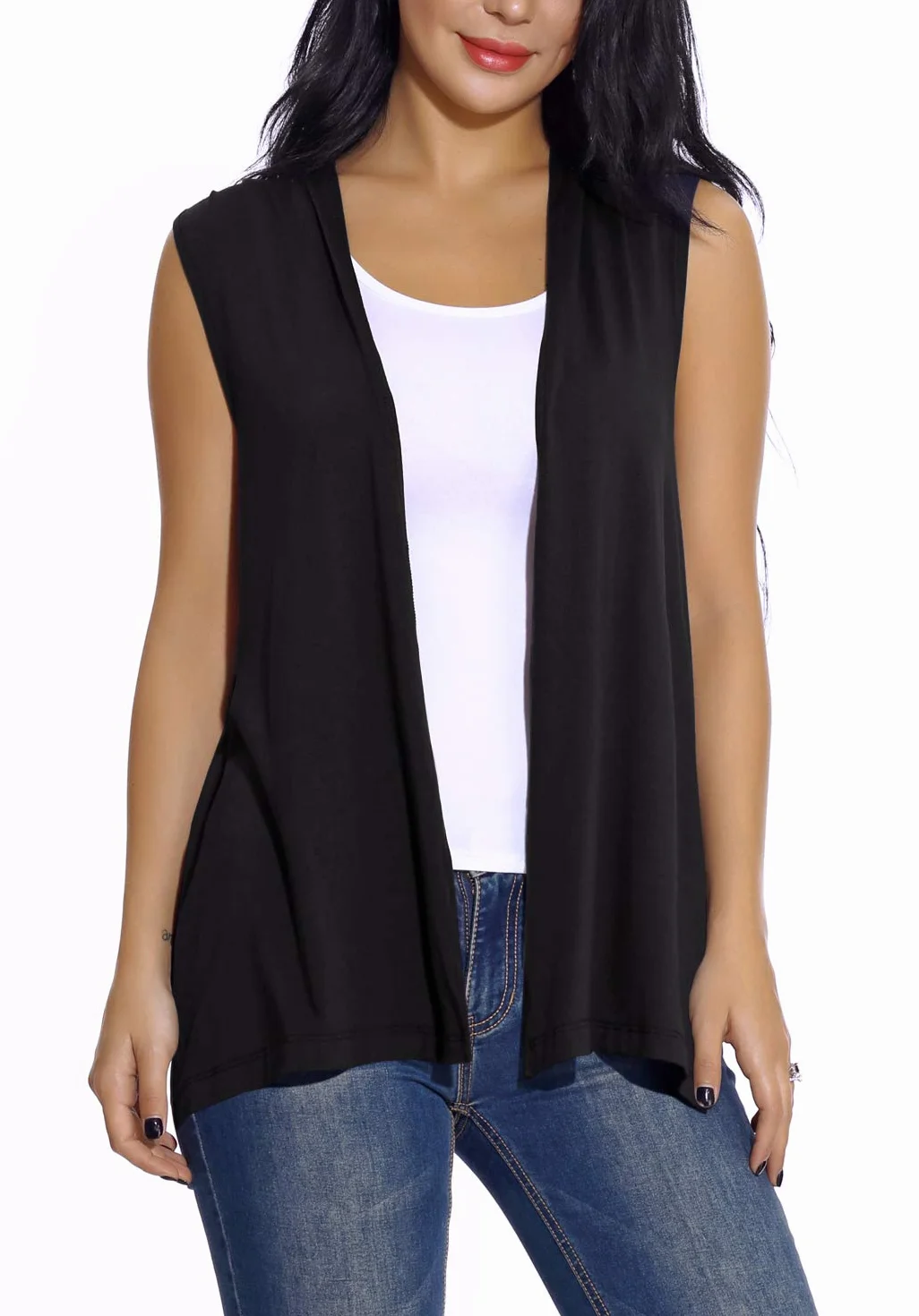 EXCHIC Donna Elegante Casual Aperto Davanti Gilet Senza Maniche Sciolto Cardigan