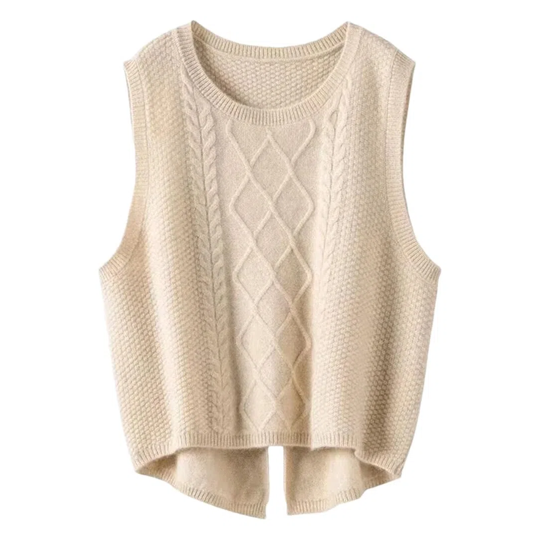 Gilet da donna in lana merino allentato O-collo maglione gilet intrecciato maglia gilet