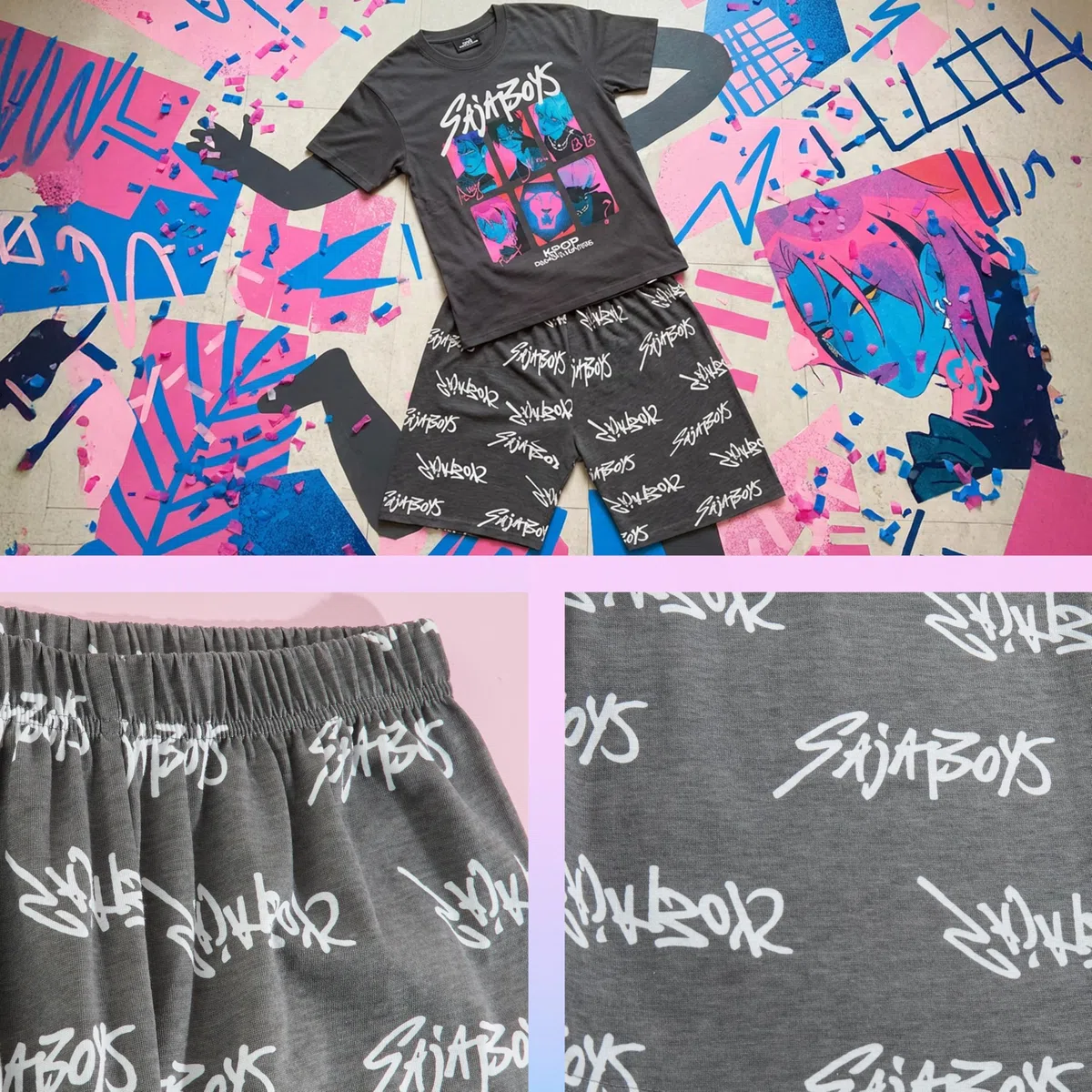 KPop Demon Hunters Ufficiale Pigiama Bambina Set 5-14 Anni, 2 Pz Pigiamone, Huntrix Saja Boys Derpy Tiger, Regalo Ragazza