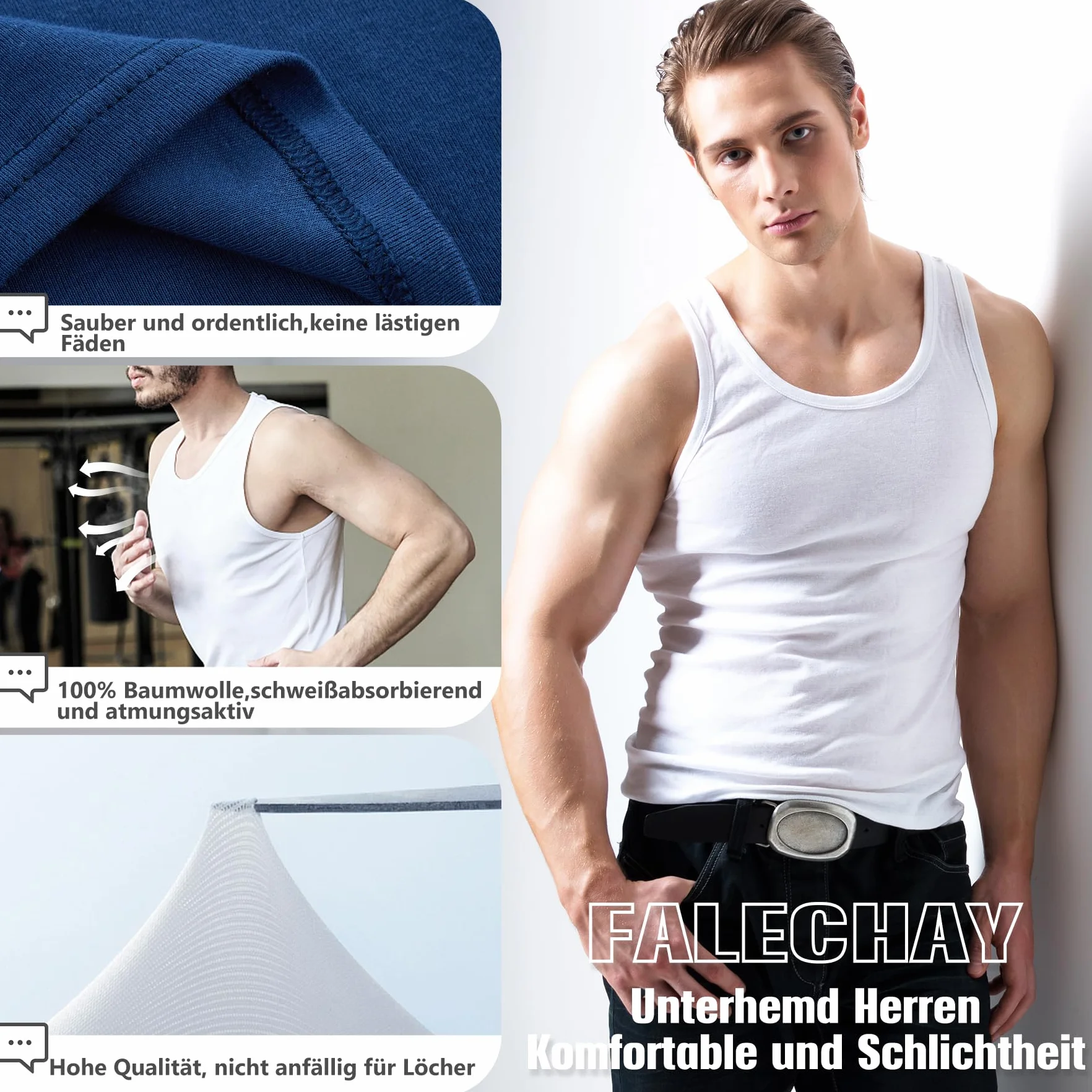 Falechay Canottiera Uomo Pacco da 5 100% Cotone Elasticizzato Fitness Canottiera Sportiva