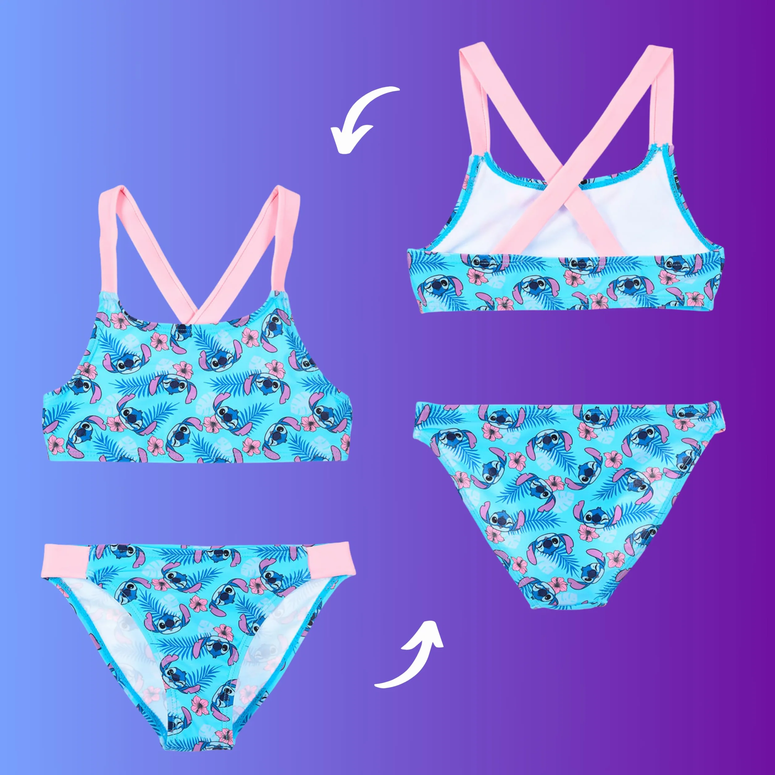 Disney Stitch Bikini per Ragazze, Costume da Bagno Due Pezzi per Bambine e Adolescenti, Taglie 6 ai 12 Anni
