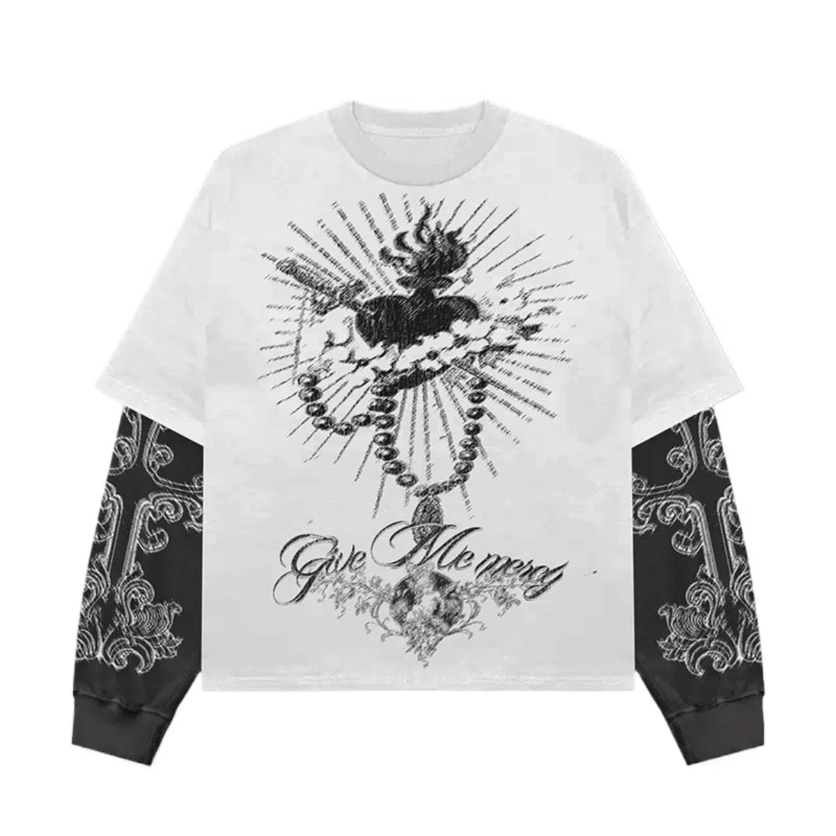 Maglietta da uomo con motivo rapper Y2K Fake Two Emo Grunge 2000 Vintage T-shirt a maniche lunghe Harajuku Street Motivo oversize Vintage Top