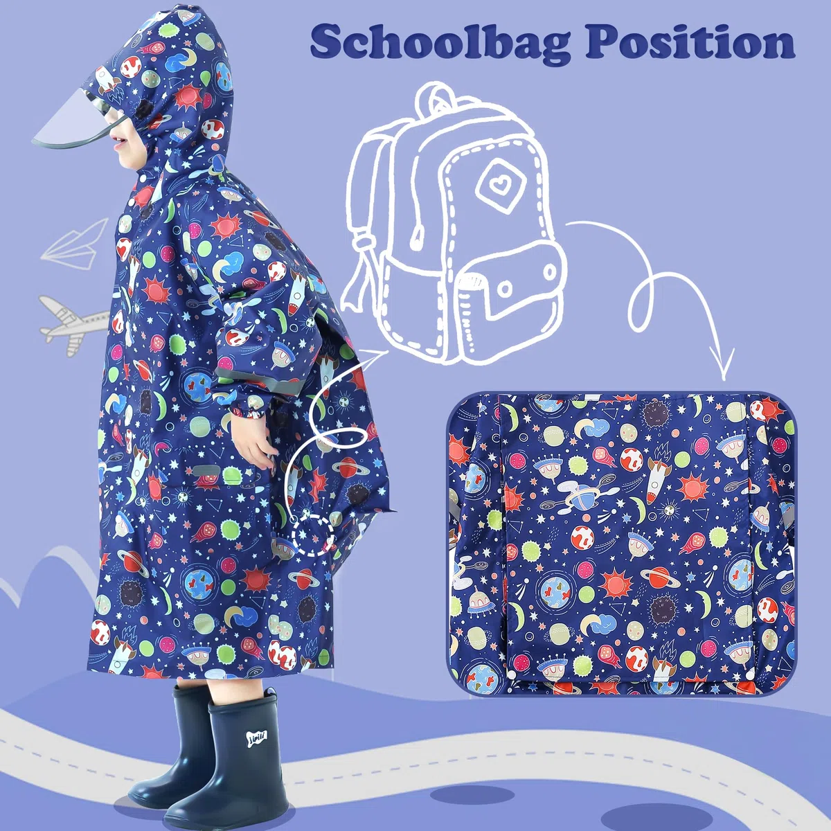 Impermeabile Bambina Poncho Antipioggia Leggero Cappuccio Mantella Antipioggia Portatile Poncho Pioggia Giacca Impermeabile Ragazze 3-12 Anni