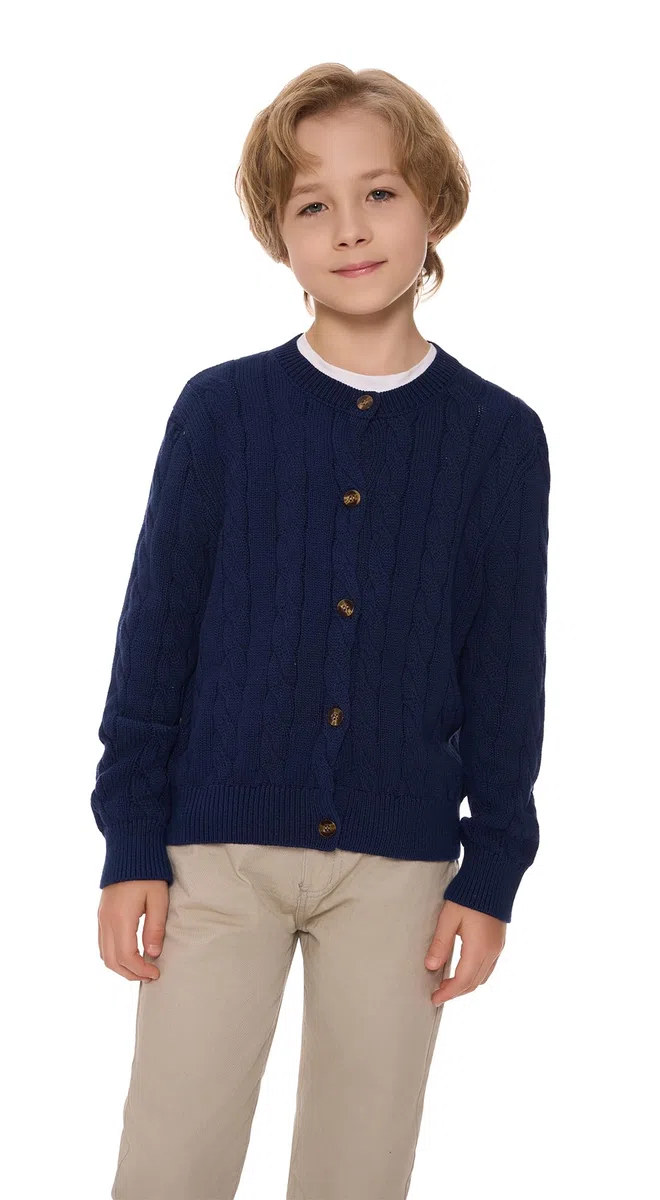 SMILING PINKER Ragazze Aran Cardigan Ragazzi Bambini Maglia Girocollo Cotone Maglione ruvido Giacca con bottone