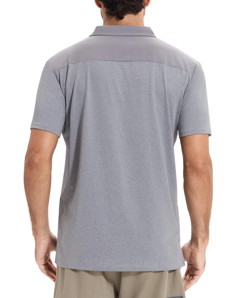 AMZSPORT Polo Uomo Manica Corta Sportiva Golf Tennis Zip Pocket Sport T-Shirt Asciugatura Rapida Traspirante per L'Ufficio con Colletto e Bottoni