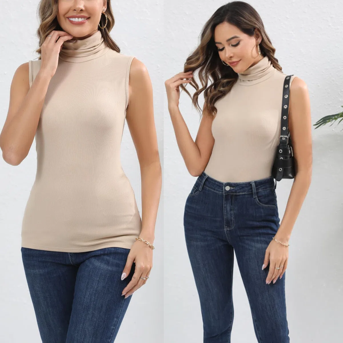 Enjoyoself Maglione Smanicato in Cotone Collo Alto Pullover Senza Maniche Maglia Collo Alto per Autunno Inverno, Capo Sottomaglione