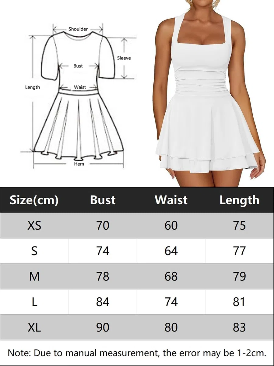 Vestito Donna Estivo Sexy Mini Abito Senza Maniche Scollo Quadrato Vestito Corto da Discoteca Elegante Abiti a Pieghe Casual Vita Alta A Line Vestiti Aderente Curvy per Cocktail Sera Festa