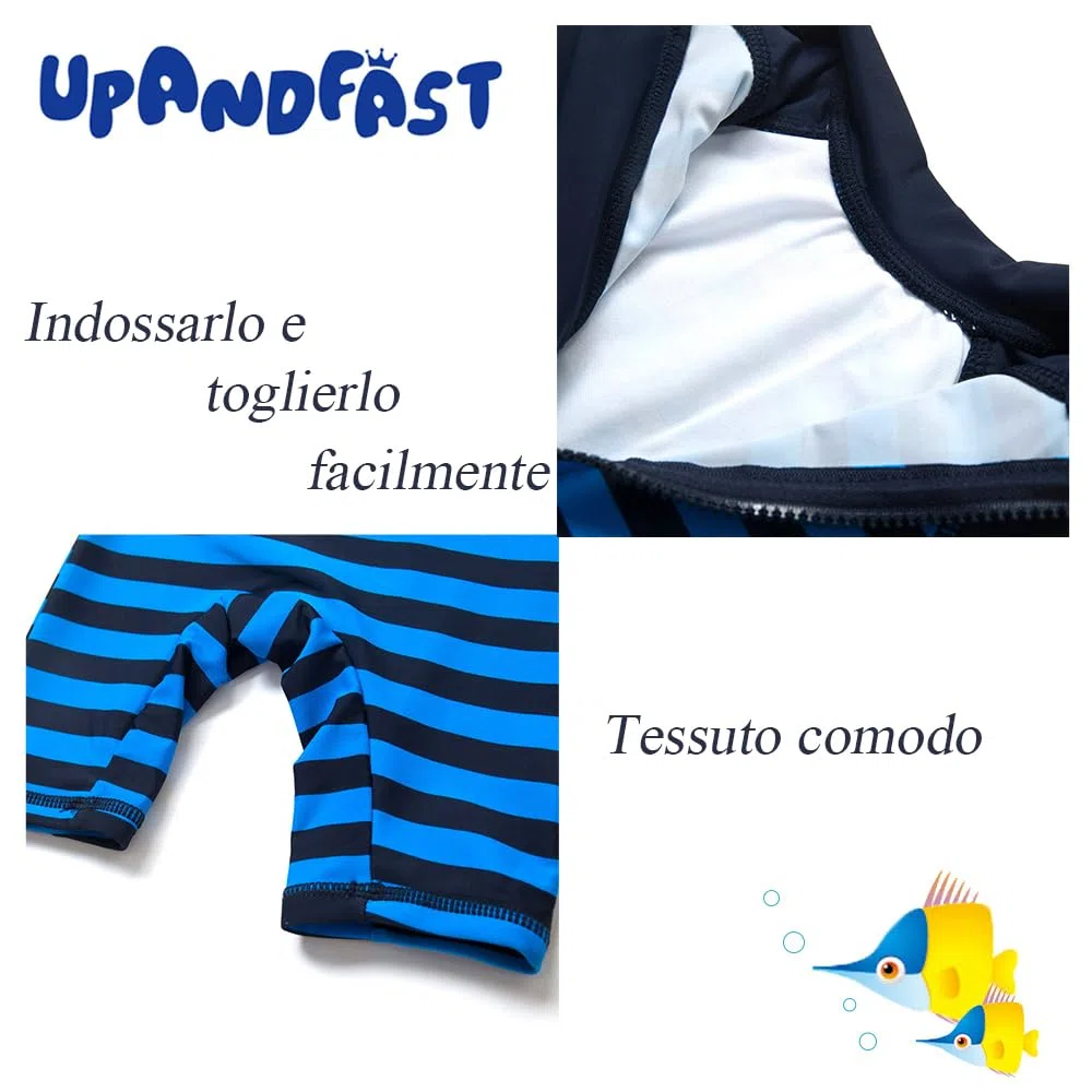 upandfast Costume da Bagno Intero per Bambini con Cappello da Sole UPF 50+ Protezione Solare Muta da Surf per Bambini