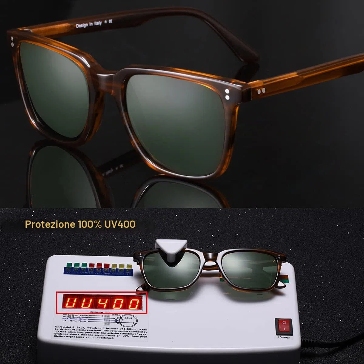 Carfia Vintage Polarizzati Occhiali da Sole da Uomo Protezione UV400 Telaio Acetato Stile Classico Elegante e Alla Moda