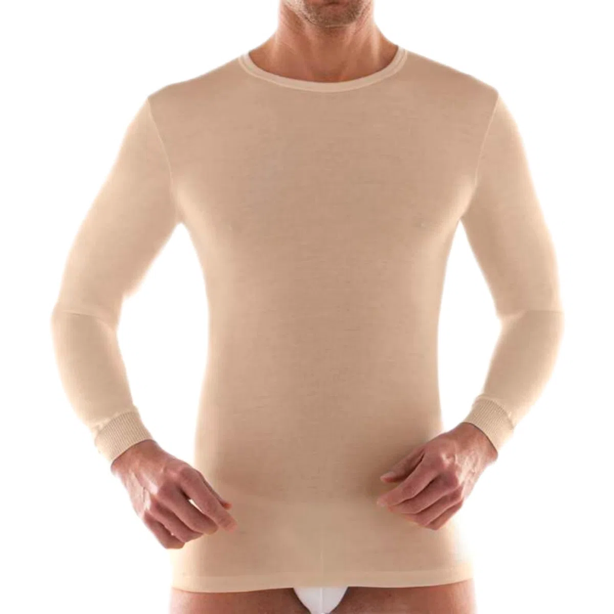 Maglia Intima (2 Pezzi) Uomo Pura Lana 80% Manica Lunga Girocollo