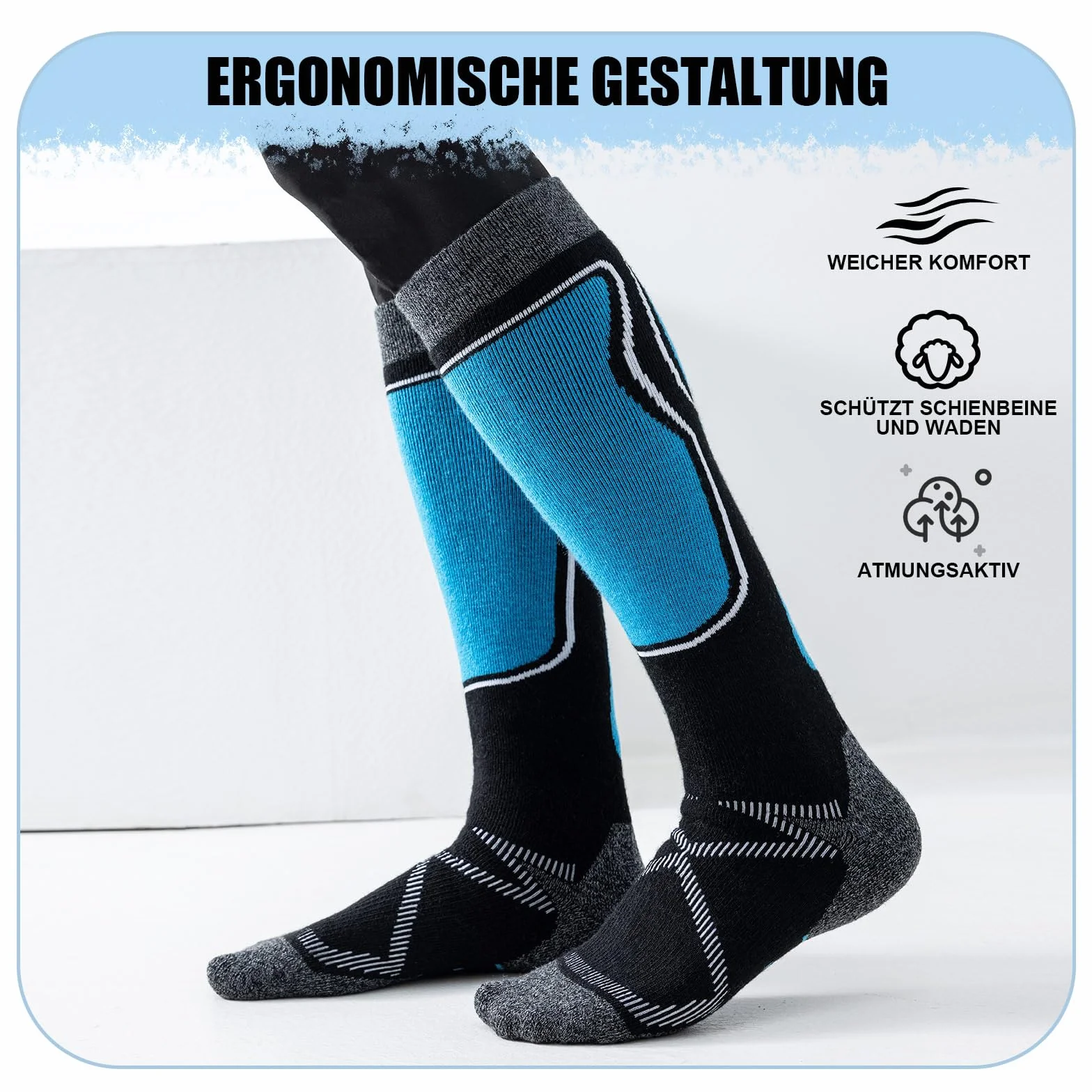2 Paia Calze da Sci Uomo Donna Lana Merino Invernali, Spesse Termiche Traspiranti, Isolamento Termico Spugna Integrale, Outdoor Trekking