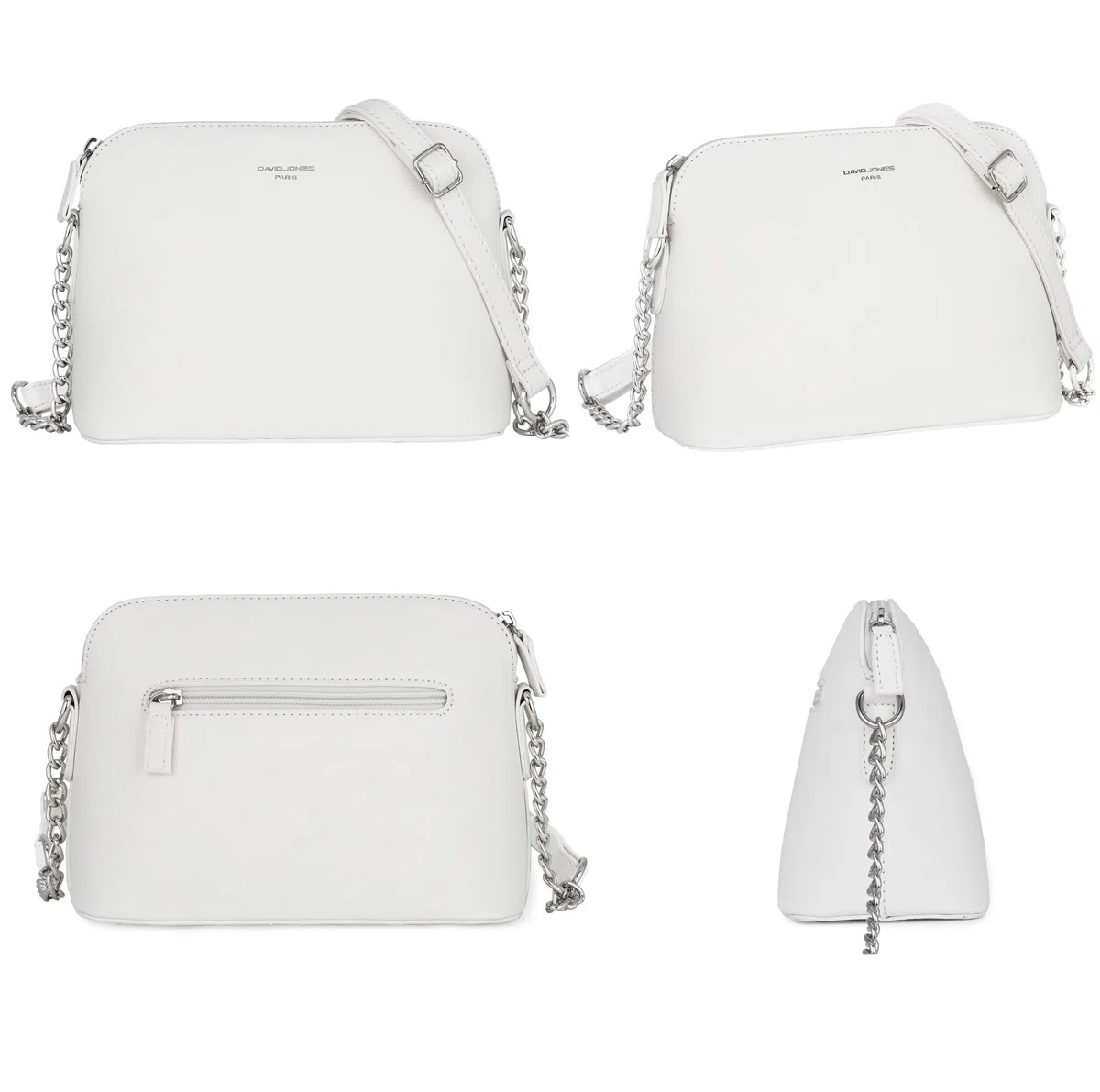 David Jones - Piccola Borsa a Tracolla Spalla Donna Catena - Borsa Mano PU Pelle Messenger Crossbody Bag - Clutch Borsetta Sera Pochette Moda - Shopping Viaggio Sacchetto Borsello - Bianco