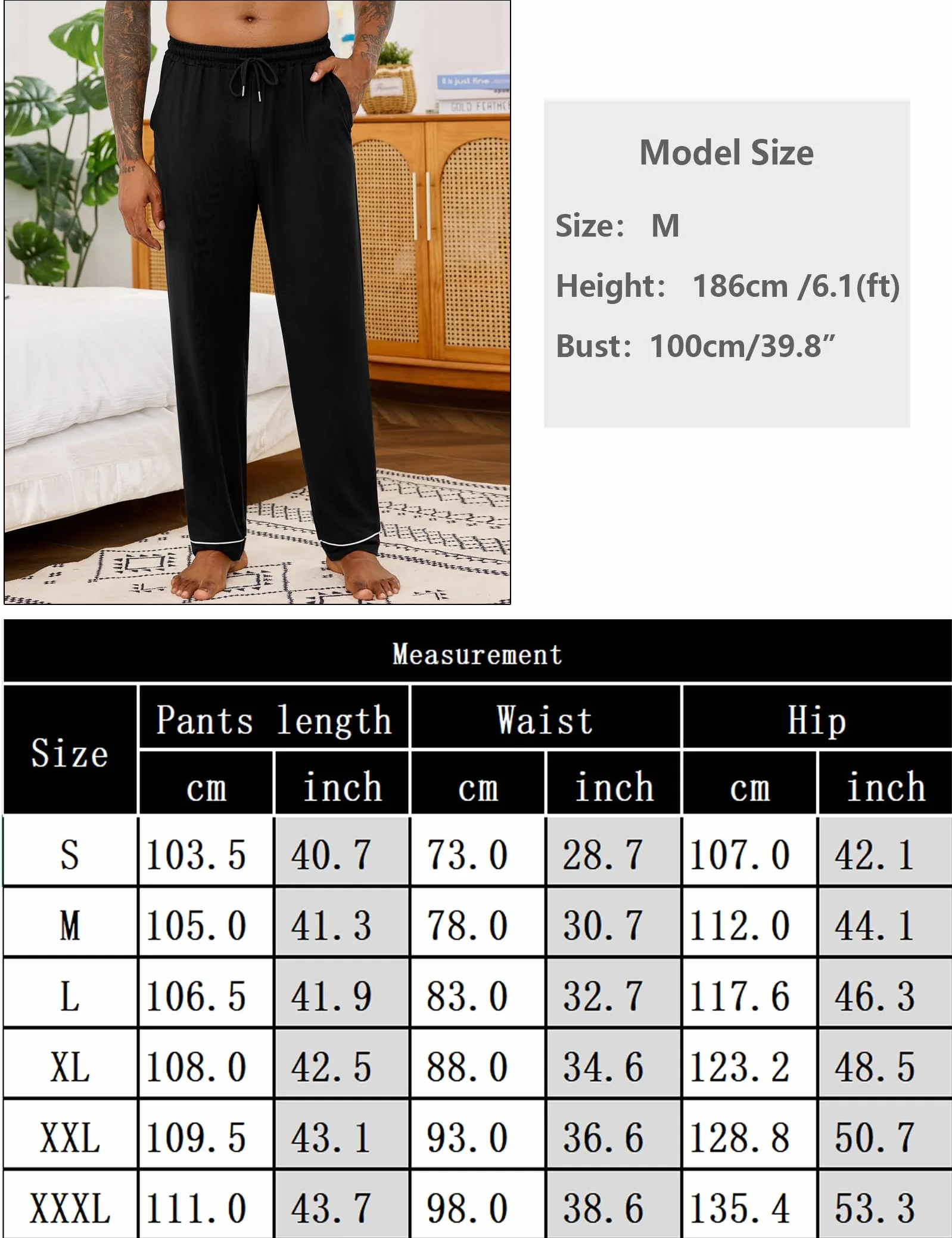 Pantaloni Pigiama Uomo Cotone Leggero Pantalone Pigiama Comodo Pantaloni da Casa con Tasche Pantalone Pigiami Lungo Casual Leggero S-3XL